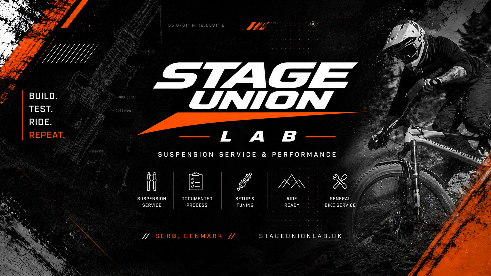 Stage Union Lab. Build. Test. Ride. Repeat. Rytteren og værkstedet samlet.